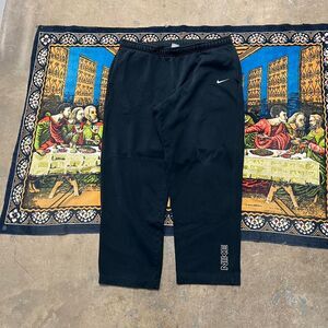 Nike Men's Black and White Sweatpants Size Large Embroidered Swoosh Baggy Wide
